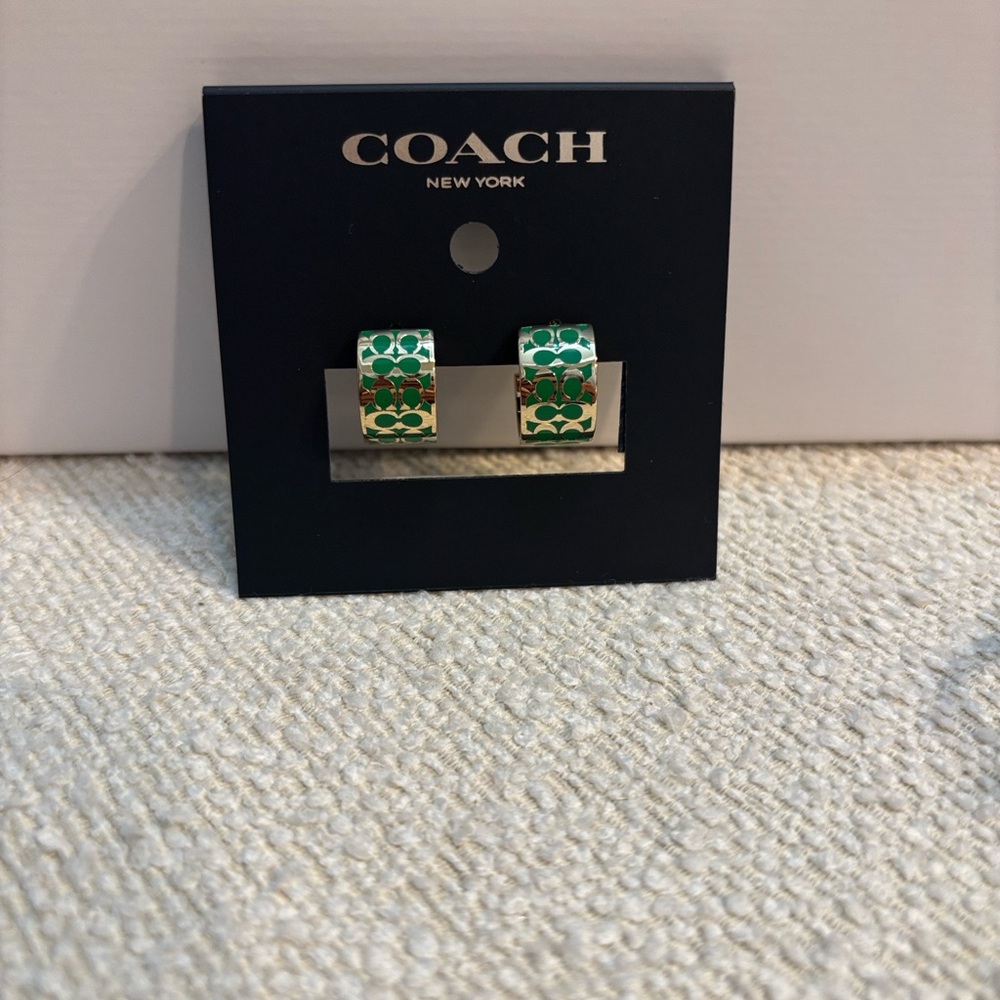 Coach Green and Gold Enamel Huggies